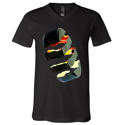 Hockey Puck Tear V-Neck T-Shirt