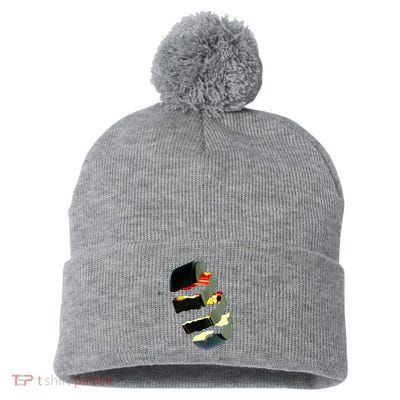 Hockey Puck Tear Pom Pom 12in Knit Beanie