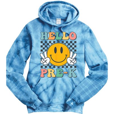 Hello PreK Teachers Smile Team Pre K Back to School Tie Dye Hoodie