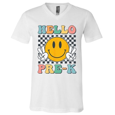 Hello PreK Teachers Smile Team Pre K Back to School V-Neck T-Shirt