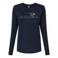 Heartbeat Palm Tree Retro Tropical Beach Island Trees Funny Womens Cotton Relaxed Long Sleeve T-Shirt