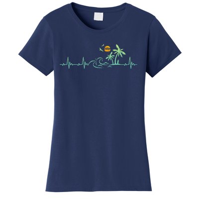 Heartbeat Palm Tree Retro Tropical Beach Island Trees Funny Women's T-Shirt