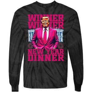 Humor Pinke Trump Winner Winner New YearS Dinner 2025 Trump Tie-Dye Long Sleeve Shirt