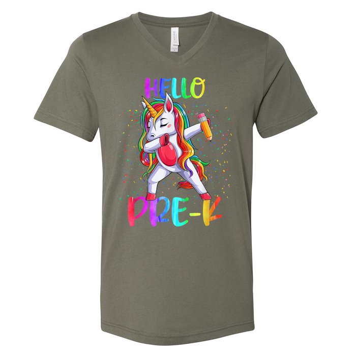 Hello Prek Unicorn Back To School V-Neck T-Shirt