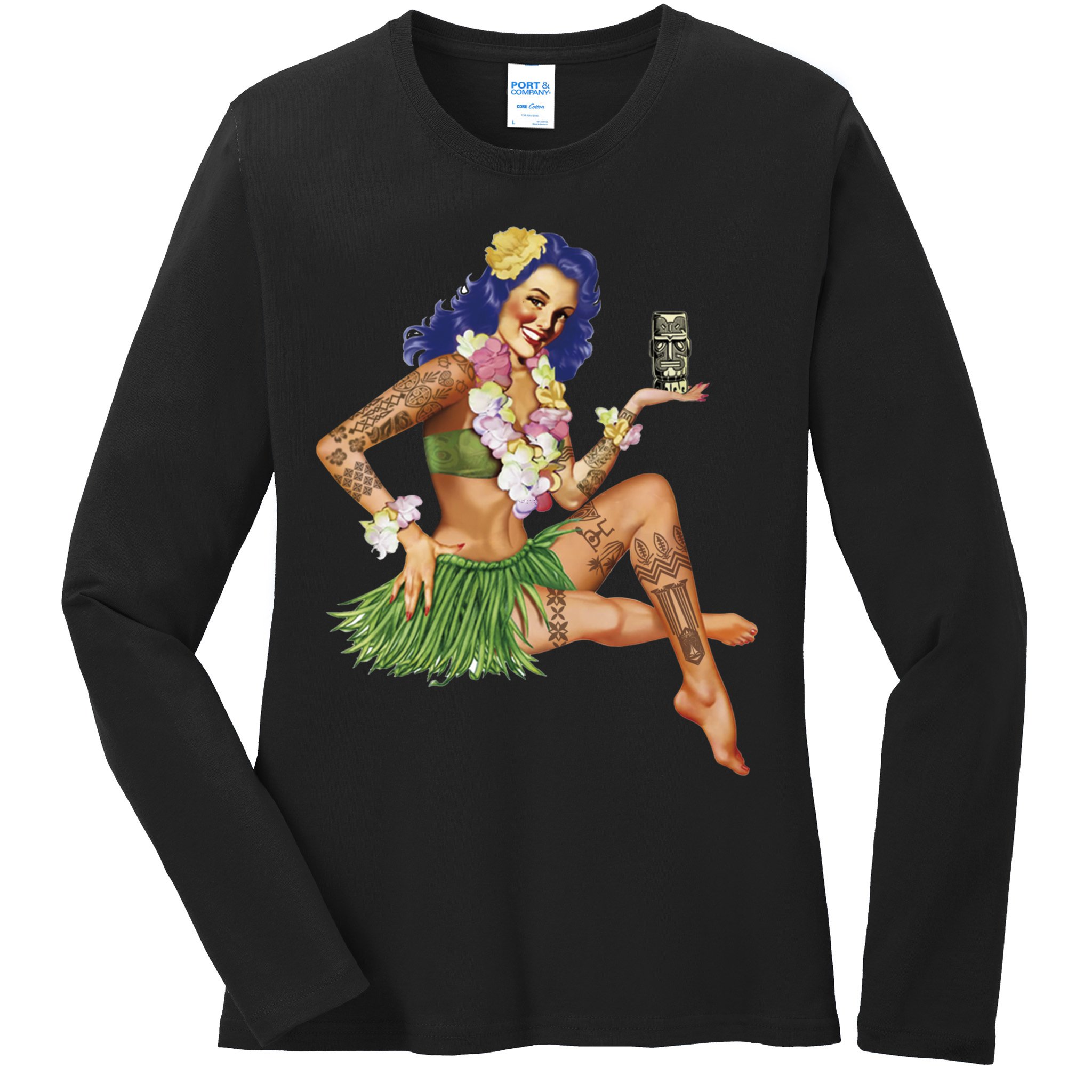 Hawaiian Pin Up Ladies Long Sleeve Shirt