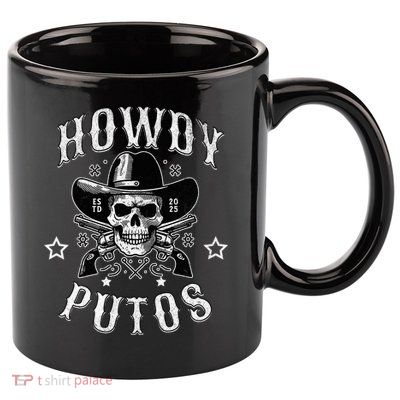 Howdy Putos Vintage Western Cowboy Skull 11oz C Handle Ceramic Mug