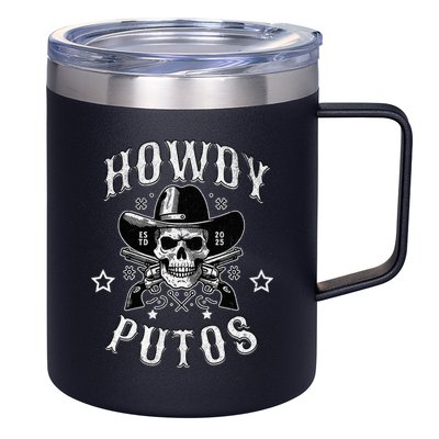 Howdy Putos Vintage Western Cowboy Skull 12oz Stainless Steel Coffee Mug