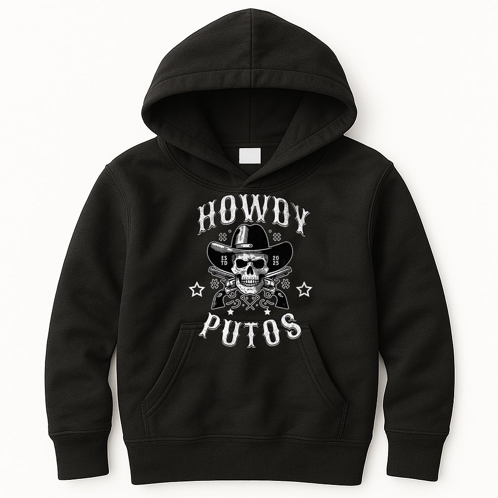 Howdy Putos Vintage Western Cowboy Skull Kids Hoodie