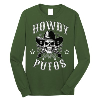 Howdy Putos Vintage Western Cowboy Skull Long Sleeve Shirt