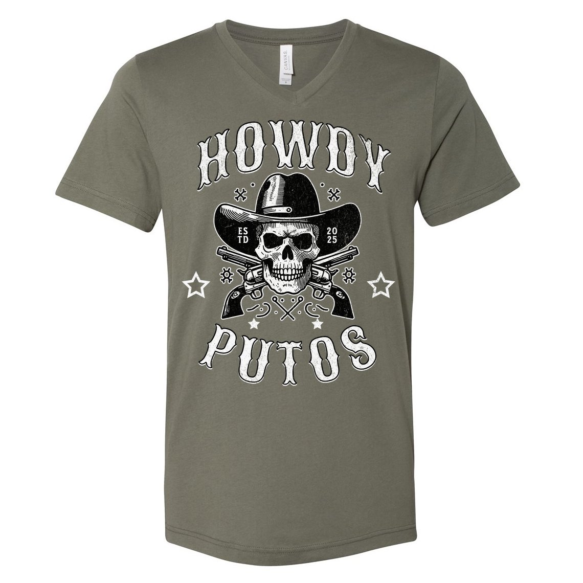 Howdy Putos Vintage Western Cowboy Skull V-Neck T-Shirt