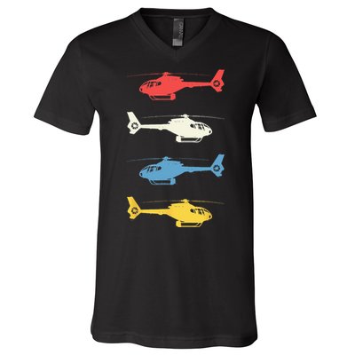 Helicopter Pilot Vintage Aviation Flying Helicopters Pilots V-Neck T-Shirt