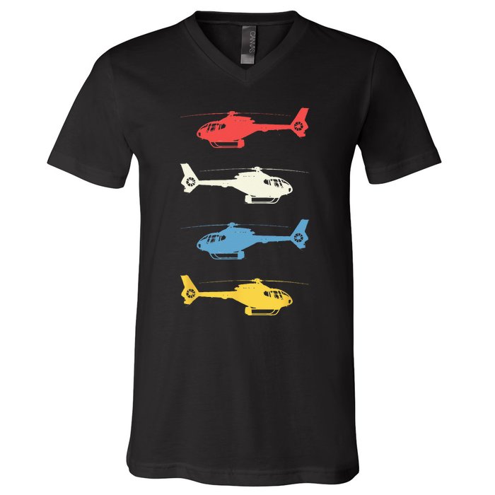 Helicopter Pilot Vintage Aviation Flying Helicopters Pilots V-Neck T-Shirt