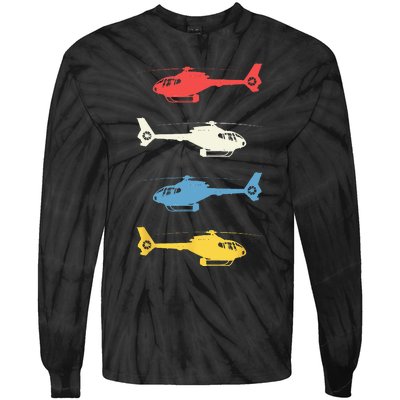 Helicopter Pilot Vintage Aviation Flying Helicopters Pilots Tie-Dye Long Sleeve Shirt