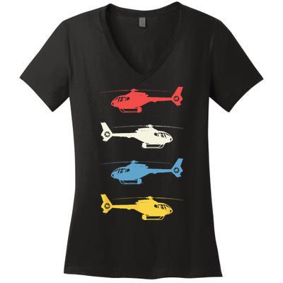 Helicopter Pilot Vintage Aviation Flying Helicopters Pilots Women's V-Neck T-Shirt