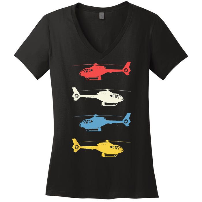 Helicopter Pilot Vintage Aviation Flying Helicopters Pilots Women's V-Neck T-Shirt