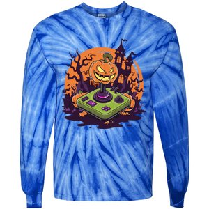 Halloween Pumpkin Video Gamer Controller Gaming Games Funny Gift Tie-Dye Long Sleeve Shirt