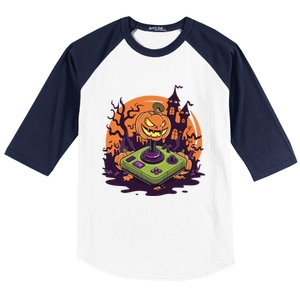 Halloween Pumpkin Video Gamer Controller Gaming Games Funny Gift Baseball Sleeve Shirt