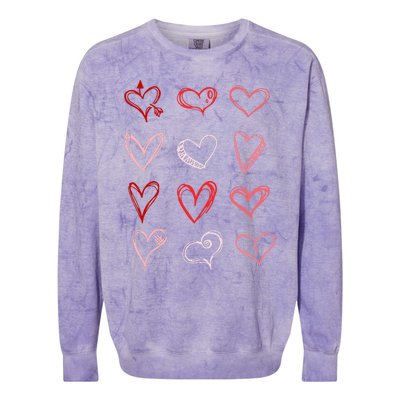 Hearts Pattern Valentines Day Cute Love Vday Pajama Colorblast Crewneck Sweatshirt