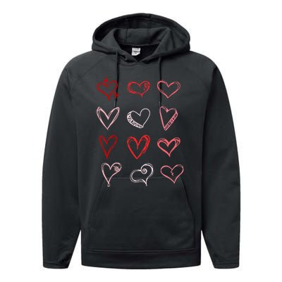 Hearts Pattern Valentines Day Cute Love Vday Pajama Performance Fleece Hoodie