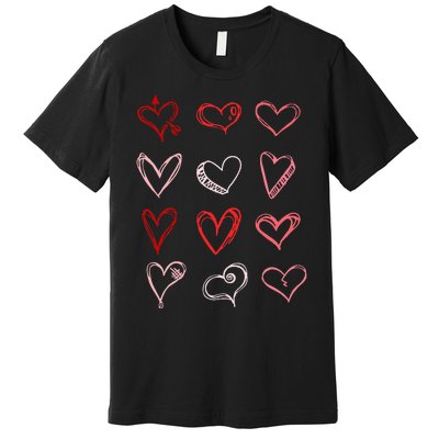 Hearts Pattern Valentines Day Cute Love Vday Pajama Premium T-Shirt