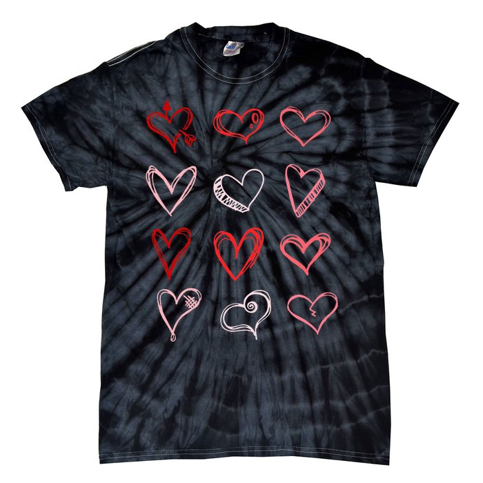 Hearts Pattern Valentines Day Cute Love Vday Pajama Tie-Dye T-Shirt