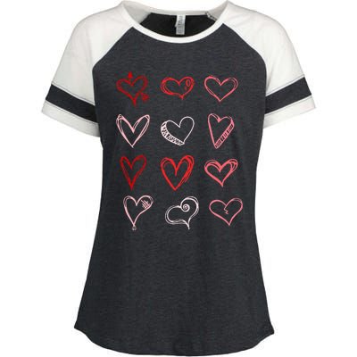 Hearts Pattern Valentines Day Cute Love Vday Pajama Enza Ladies Jersey Colorblock Tee