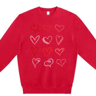 Hearts Pattern Valentines Day Cute Love Vday Pajama Premium Crewneck Sweatshirt