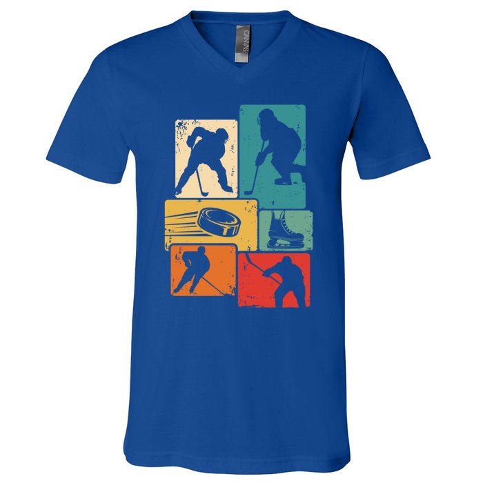 Hockey Player Vintage Ice Hockey Gift V-Neck T-Shirt