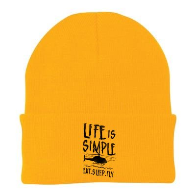 Helicopter Pilot Vintage Life Is Simple Eat Sleep Fly Gift Knit Cap Winter Beanie