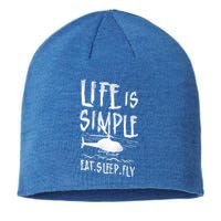 Helicopter Pilot Vintage Life Is Simple Eat Sleep Fly Gift Sustainable Beanie