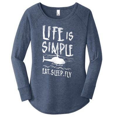 Helicopter Pilot Vintage Life Is Simple Eat Sleep Fly Gift Women's Perfect Tri Tunic Long Sleeve Shirt