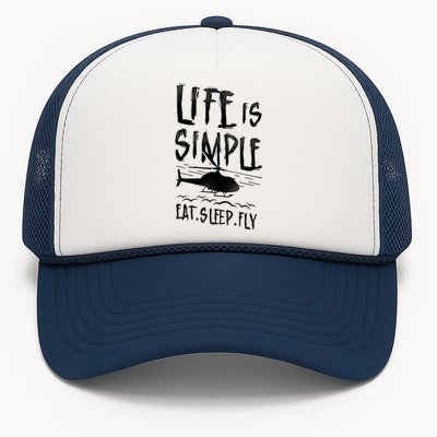 Helicopter Pilot Vintage Life Is Simple Eat Sleep Fly Gift Trucker Hat