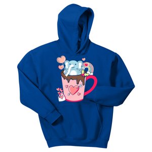 Happy Pink Valentines Day Elephant In The Coffee Cup Graphic Cool Gift Kids Hoodie