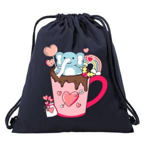 Happy Pink Valentines Day Elephant In The Coffee Cup Graphic Cool Gift Drawstring Bag