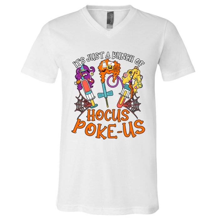 Hocus Pokeus Witch Nurse Halloween Medical Lab Tech Spooky V-Neck T-Shirt