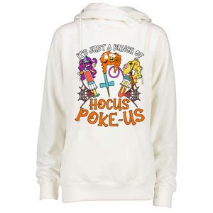 Hocus Pokeus Witch Nurse Halloween Medical Lab Tech Spooky Womens Funnel Neck Pullover Hood