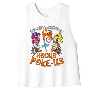 Hocus Pokeus Witch Nurse Halloween Medical Lab Tech Spooky Women's Racerback Cropped Tank