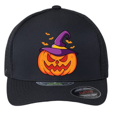 Halloween Pumpkin Witch Flexfit Unipanel Trucker Cap