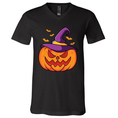 Halloween Pumpkin Witch V-Neck T-Shirt