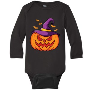 Halloween Pumpkin Witch Baby Long Sleeve Bodysuit