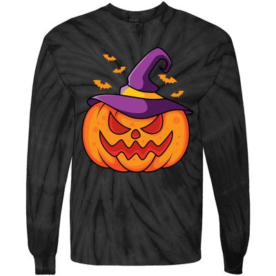 Halloween Pumpkin Witch Tie-Dye Long Sleeve Shirt