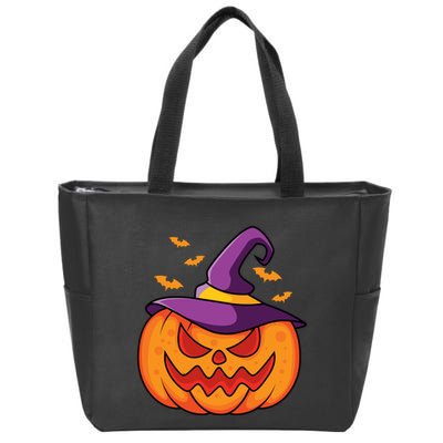 Halloween Pumpkin Witch Zip Tote Bag