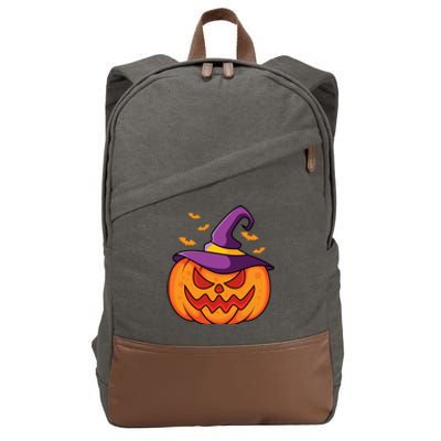 Halloween Pumpkin Witch Cotton Canvas Backpack