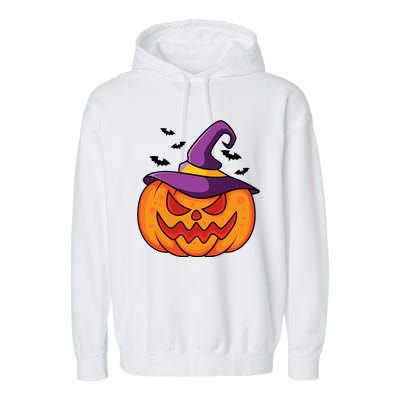 Halloween Pumpkin Witch Garment-Dyed Fleece Hoodie