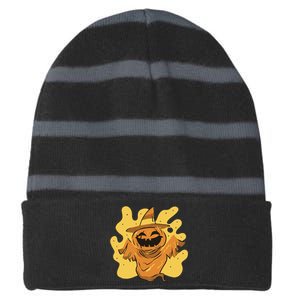 Halloween Pumpkin Witch Striped Beanie with Solid Band