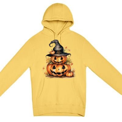 Halloween Pumpkin Witch Fall Autumn Illustration Premium Pullover Hoodie