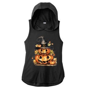 Halloween Pumpkin Witch Fall Autumn Illustration Ladies PosiCharge Tri-Blend Wicking Draft Hoodie Tank