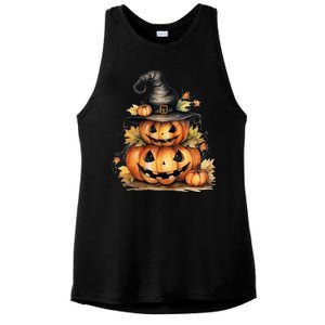 Halloween Pumpkin Witch Fall Autumn Illustration Ladies PosiCharge Tri-Blend Wicking Tank