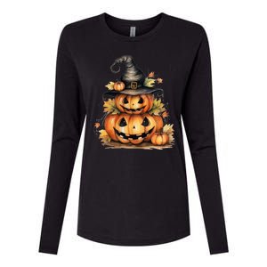 Halloween Pumpkin Witch Fall Autumn Illustration Womens Cotton Relaxed Long Sleeve T-Shirt