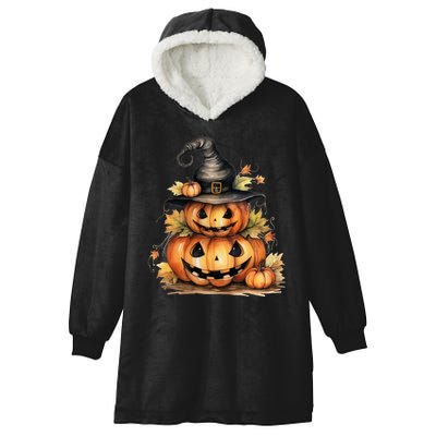 Halloween Pumpkin Witch Fall Autumn Illustration Hooded Wearable Blanket